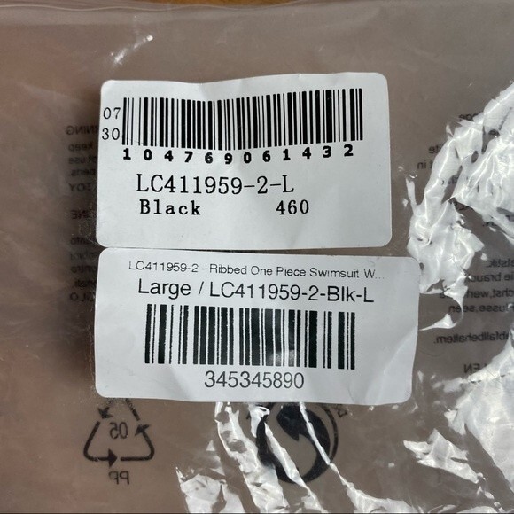 Black Ribbed One Piece Swimsuit Large - Picture 5 of 6